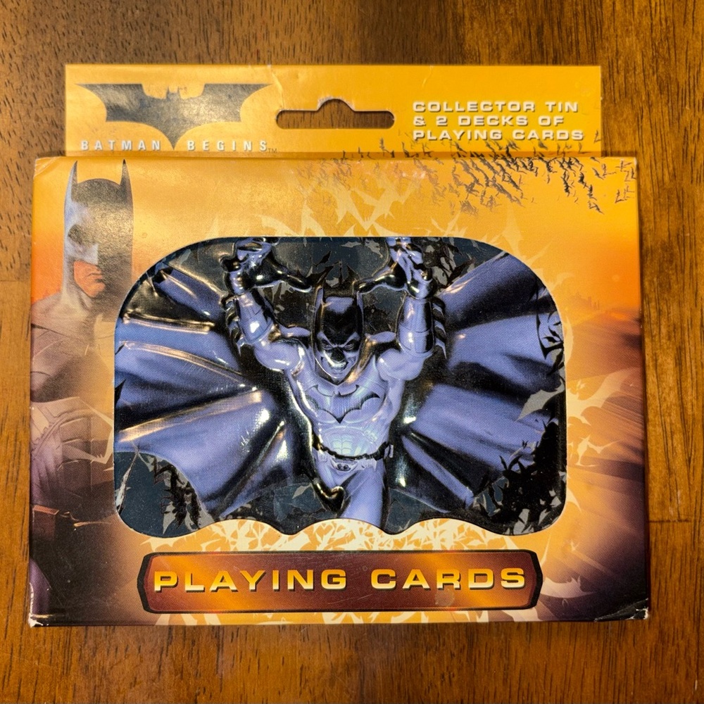 Batman Begins Collector Tin and 2 Decks of Playing Cards. Bicycle Brand.